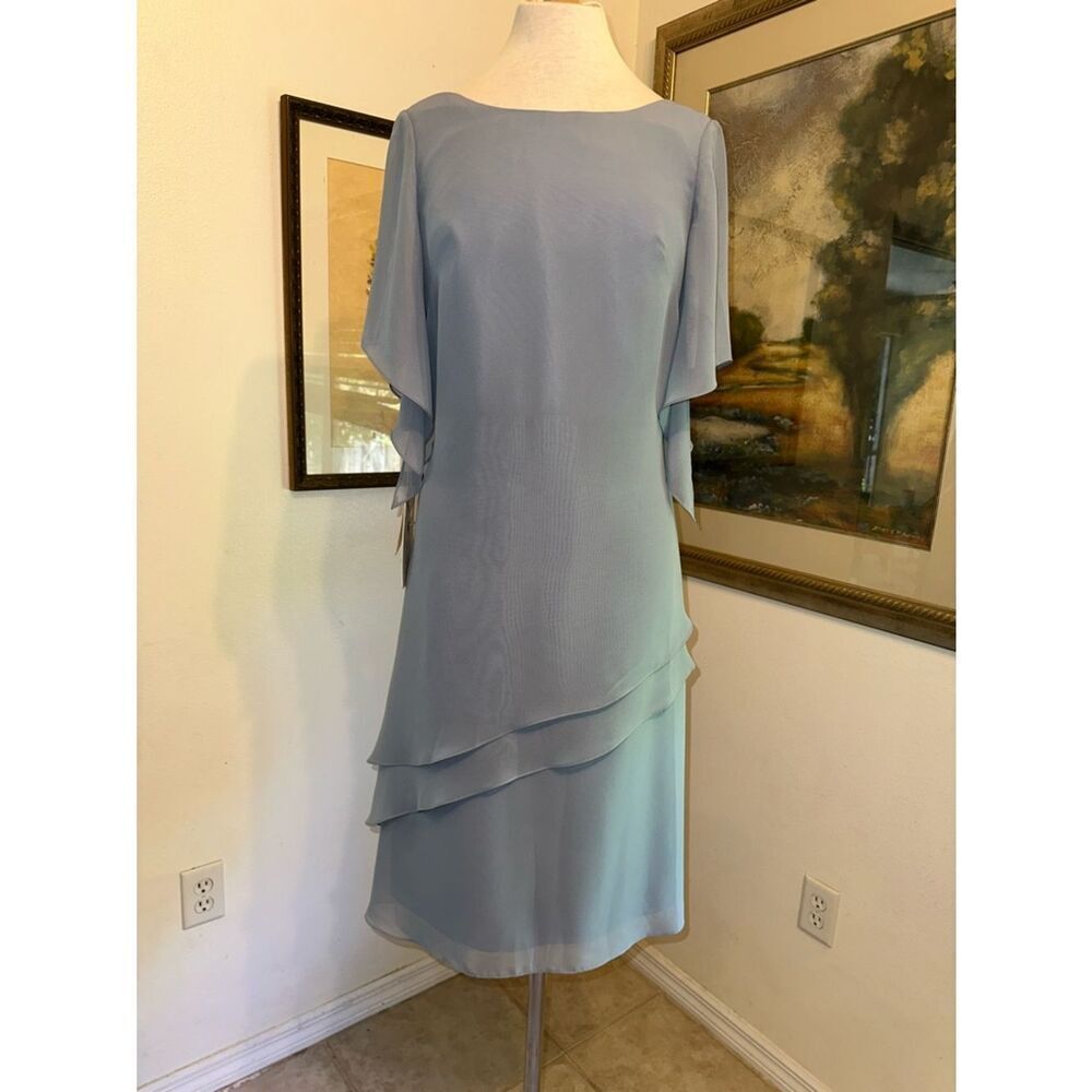 NWT JJ’s House Elegant Stormy Blue Layered Chiffon Dress Size 8